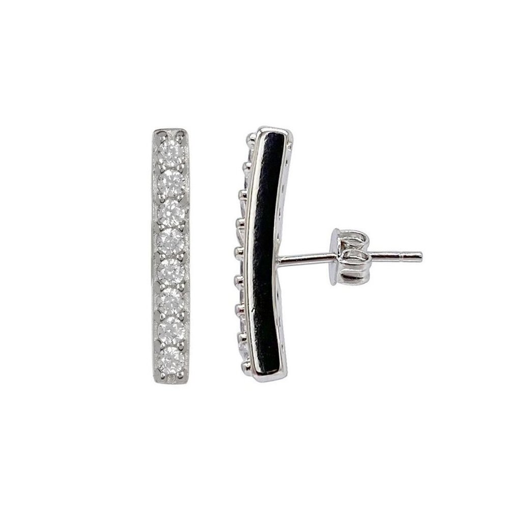 New Adornia Silver Tone Cubic Zirconia Bar Stud Earrings